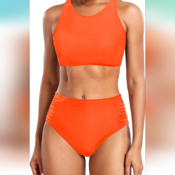 Holipick Women High Waisted Two Piece Bikini Set Racerback Bathing Suit Sporty C - Picture 5 of 7